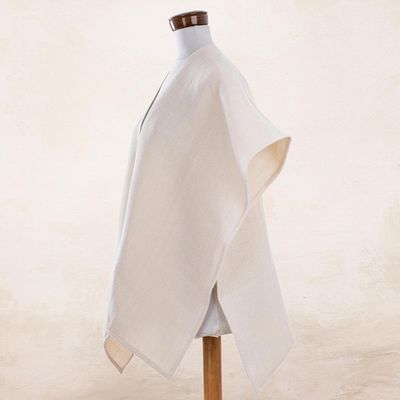 Alternate image for Handwoven Cotton Ruana in Eggshell from El Salvador Tradition of Love in Eggshell