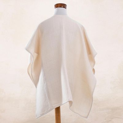 Alternate image for Handwoven Cotton Ruana in Eggshell from El Salvador Tradition of Love in Eggshell