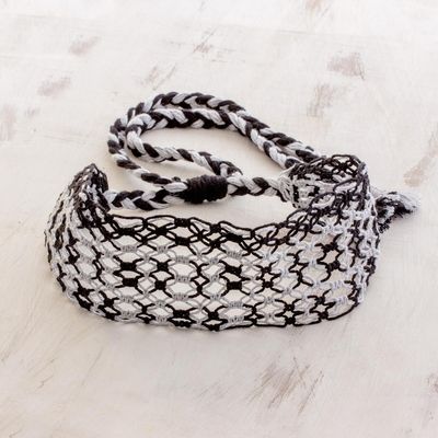 Alternate image for Handcrafted Black and Grey Stripe Cotton Macram Headband Moonlit Ripples