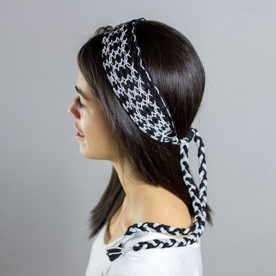 Alternate image for Handcrafted Black and Grey Stripe Cotton Macram Headband Moonlit Ripples