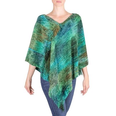 Alternate image for Handcrafted Cotton Blend Poncho Emerald Valley