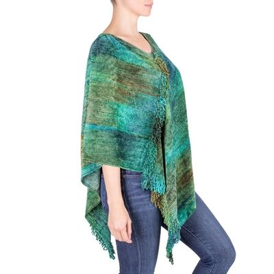 Alternate image for Handcrafted Cotton Blend Poncho Emerald Valley