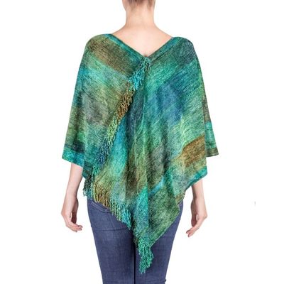 Alternate image for Handcrafted Cotton Blend Poncho Emerald Valley