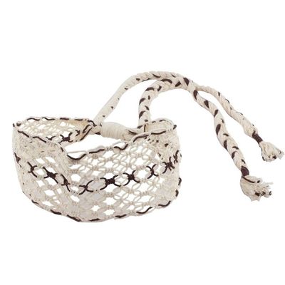 Alternate image for Handcrafted Ivory with Brown Stripe Cotton Macram Headband Spiced Vanilla