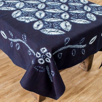 Alternate image for Flower of Life Indigo Cotton Batik Hand Crafted Tablecloth Flower of Life