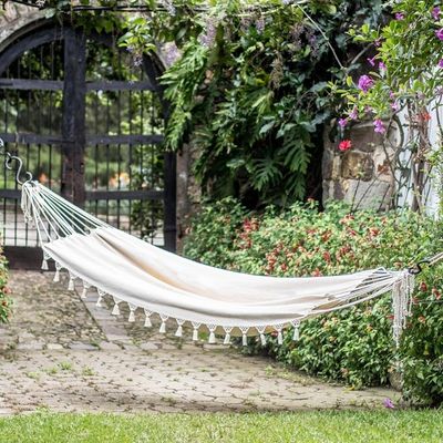 Alternate image for Handwoven Cotton Single Hammock in Linen from Guatemala Above the Sand