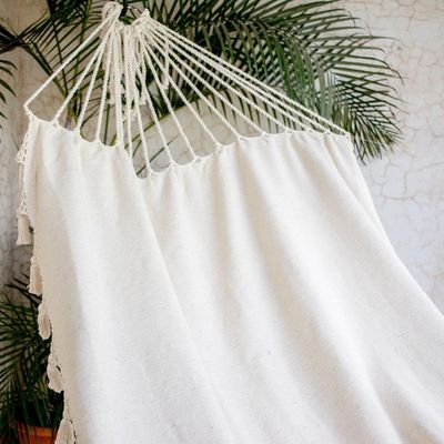 Alternate image for Handwoven Cotton Single Hammock in Linen from Guatemala Above the Sand