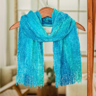 Main image for Blue Backstrap Loom Rayon Chenille Scarf Radiant Lagoon