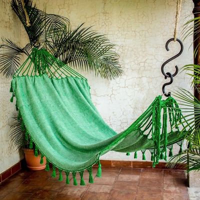 Alternate image for Handwoven Cotton Single Hammock in Viridian from Guatemala Forest Trail