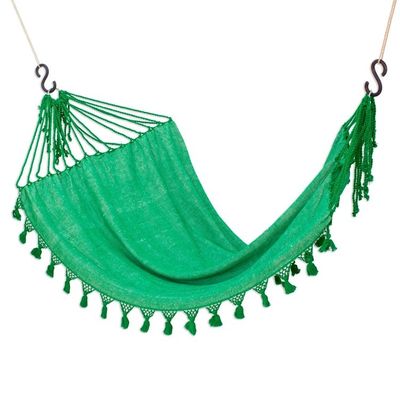 Alternate image for Handwoven Cotton Single Hammock in Viridian from Guatemala Forest Trail