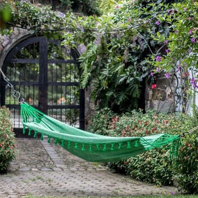 Alternate image for Handwoven Cotton Single Hammock in Viridian from Guatemala Forest Trail