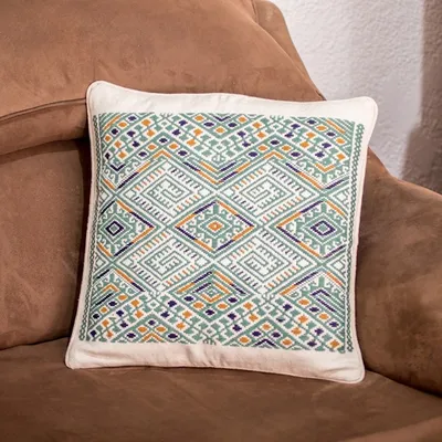 Alternate image for Maya Backstrap Woven Cotton Cushion Cover in Grey and White Ceiba Tree