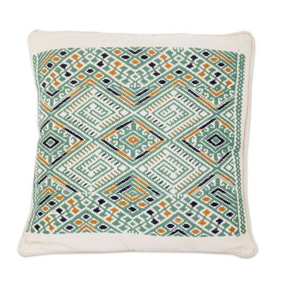 Alternate image for Maya Backstrap Woven Cotton Cushion Cover in Grey and White Ceiba Tree