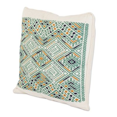 Alternate image for Maya Backstrap Woven Cotton Cushion Cover in Grey and White Ceiba Tree