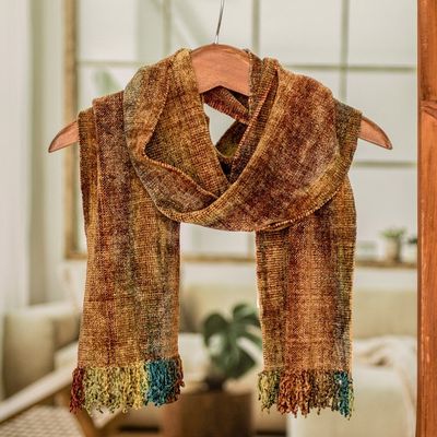 Main image for Artisan Crafted Rayon Chenille Scarf from Central America Autumn Breeze