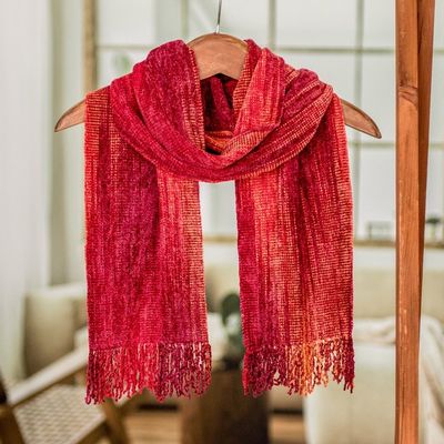 Main image for Red and Burgundy Handwoven Rayon Chenille Scarf Crimson Embrace