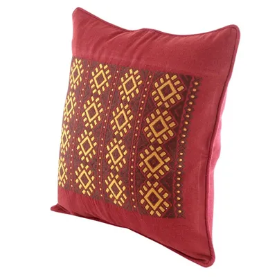 Alternate image for Maya Handwoven Burgundy Cotton Cushion Cover from Guatemala Stars of Solola