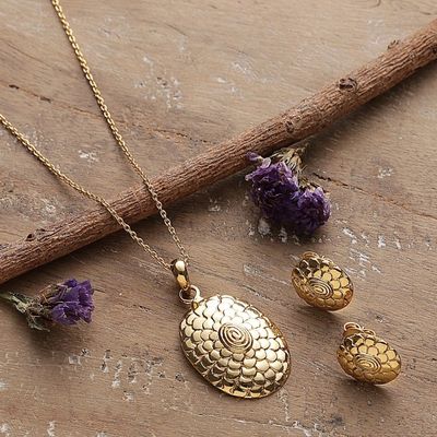 Alternate image for Polished Sunflower Brass Necklace and Earrings Jewelry Set Primaveral Grandeur