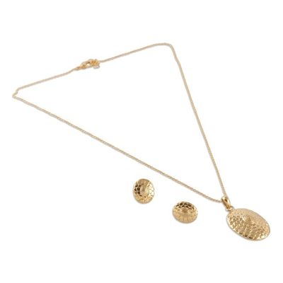 Alternate image for Polished Sunflower Brass Necklace and Earrings Jewelry Set Primaveral Grandeur