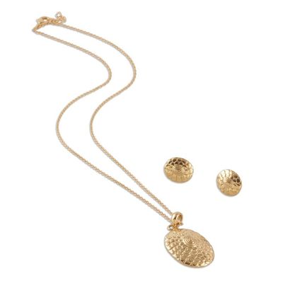 Alternate image for Polished Sunflower Brass Necklace and Earrings Jewelry Set Primaveral Grandeur