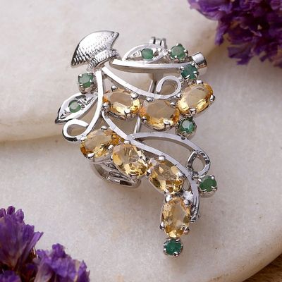Alternate image for Rhodium-Plated Three-Carat Citrine and Emerald Brooch Pin Verdant Warmth