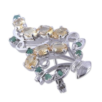 Alternate image for Rhodium-Plated Three-Carat Citrine and Emerald Brooch Pin Verdant Warmth