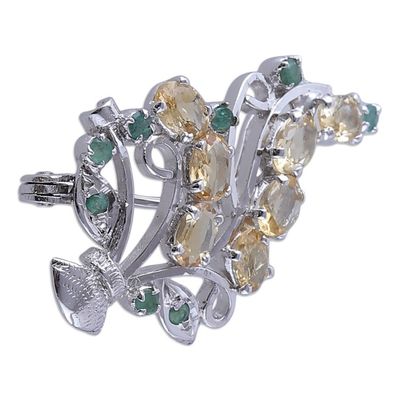 Alternate image for Rhodium-Plated Three-Carat Citrine and Emerald Brooch Pin Verdant Warmth