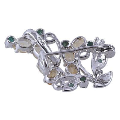Alternate image for Rhodium-Plated Three-Carat Citrine and Emerald Brooch Pin Verdant Warmth