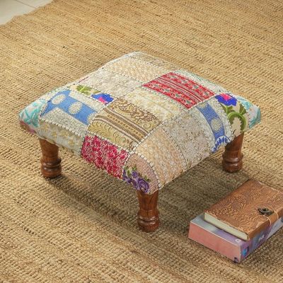 Alternate image for Indian Classic Patchwork Ottoman Footstool in Bright Hues Dreams from Paradise