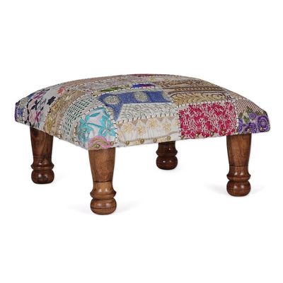 Alternate image for Indian Classic Patchwork Ottoman Footstool in Bright Hues Dreams from Paradise