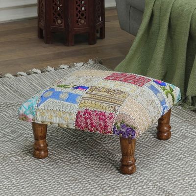 Alternate image for Indian Classic Patchwork Ottoman Footstool in Bright Hues Dreams from Paradise