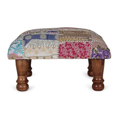 Alternate image for Indian Classic Patchwork Ottoman Footstool in Bright Hues Dreams from Paradise