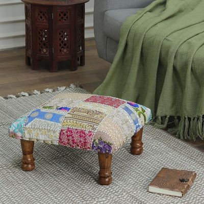 Alternate image for Indian Classic Patchwork Ottoman Footstool in Bright Hues Dreams from Paradise
