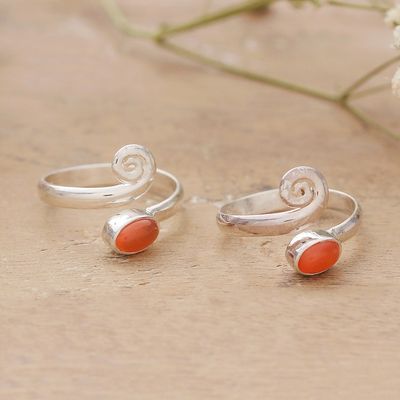 Alternate image for Pair of Polished Sterling Silver and Carnelian Toe Rings Sunset Curls