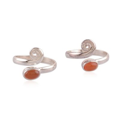 Alternate image for Pair of Polished Sterling Silver and Carnelian Toe Rings Sunset Curls
