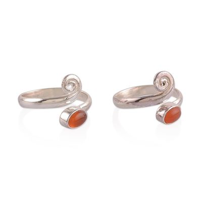 Alternate image for Pair of Polished Sterling Silver and Carnelian Toe Rings Sunset Curls
