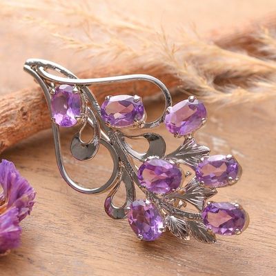 Alternate image for Rhodium-Plated Spring-Themed 7-Carat Amethyst Brooch Pin Lavish Bouquet