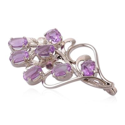 Alternate image for Rhodium-Plated Spring-Themed 7-Carat Amethyst Brooch Pin Lavish Bouquet