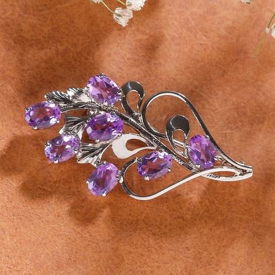 Alternate image for Rhodium-Plated Spring-Themed 7-Carat Amethyst Brooch Pin Lavish Bouquet