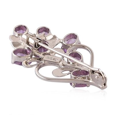 Alternate image for Rhodium-Plated Spring-Themed 7-Carat Amethyst Brooch Pin Lavish Bouquet