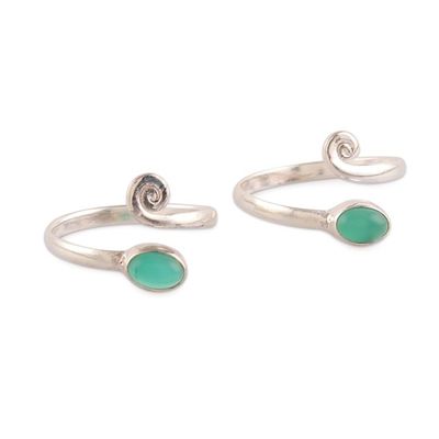 Alternate image for Windy Polished Sterling Silver and Green Onyx Toe Ring Pair New Curls