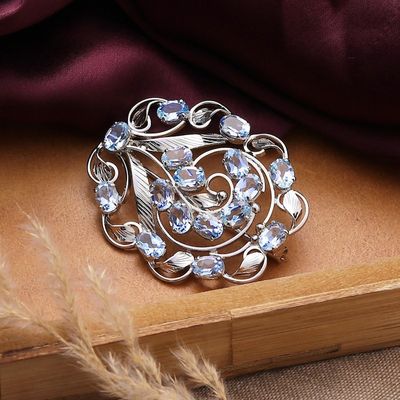 Alternate image for Rhodium-Plated High-Polished 16-Carat Blue Topaz Brooch Pin Iridescent Wonder