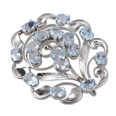 Alternate image for Rhodium-Plated High-Polished 16-Carat Blue Topaz Brooch Pin Iridescent Wonder