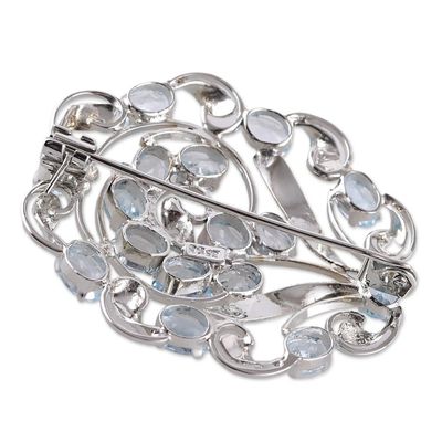 Alternate image for Rhodium-Plated High-Polished 16-Carat Blue Topaz Brooch Pin Iridescent Wonder