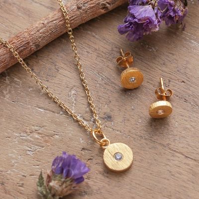 Alternate image for Minimalist 22k Gold-Plated Necklace and Earrings Jewelry Set Victorious Glimpse