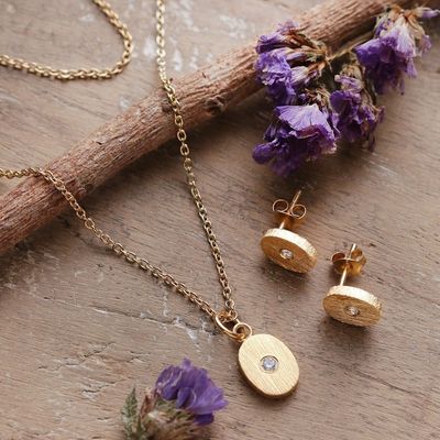 Alternate image for Minimalist 22k Gold-Plated Necklace and Earrings Jewelry Set Victorious Glimpse