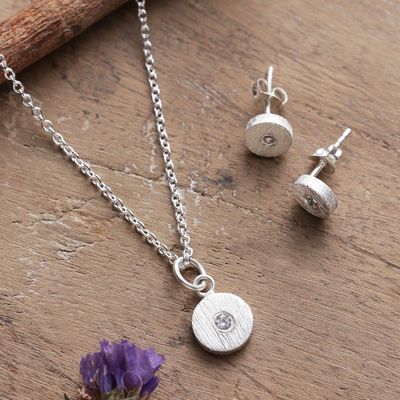 Alternate image for Minimalist Sterling Silver Necklace and Earrings Jewelry Set Ethereal Glimpse