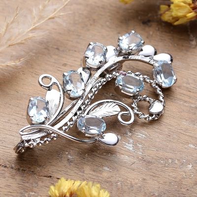 Alternate image for Floral Faceted Seven-Carat Oval Blue Topaz Brooch Pin Heaven Bouquet