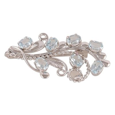 Alternate image for Floral Faceted Seven-Carat Oval Blue Topaz Brooch Pin Heaven Bouquet