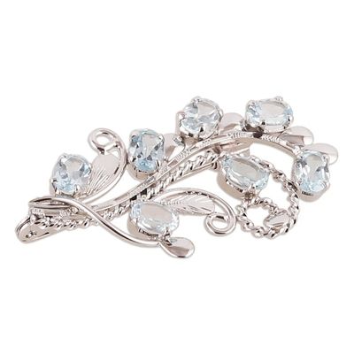Alternate image for Floral Faceted Seven-Carat Oval Blue Topaz Brooch Pin Heaven Bouquet